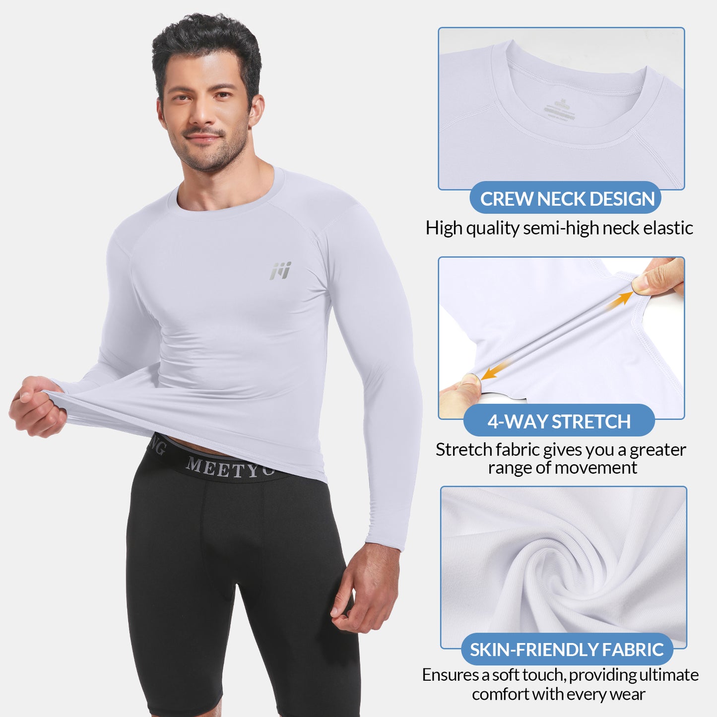 Long Sleeve Compression Shirts for Men, UPF 50+ UV Swim Shirts, Running Athletic Workout Base Layer Gray