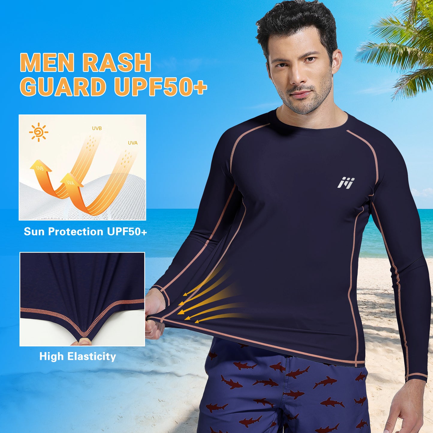 Men Swim Shirts Quick Dry Lightweight Rash Guard UV UPF 50+ Sun Protection Long Sleeve Beach Shirts Fishing