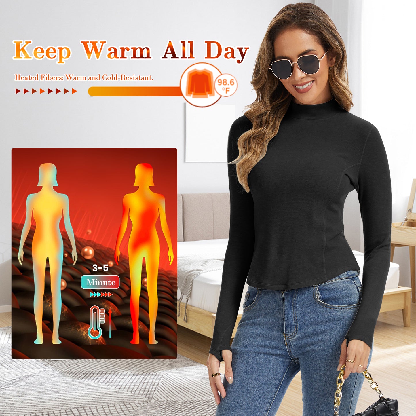 Thermal Shirts for Women Long Sleeve Fleece Tops Running Workout Compression Base Layer Cold Weather for Ski