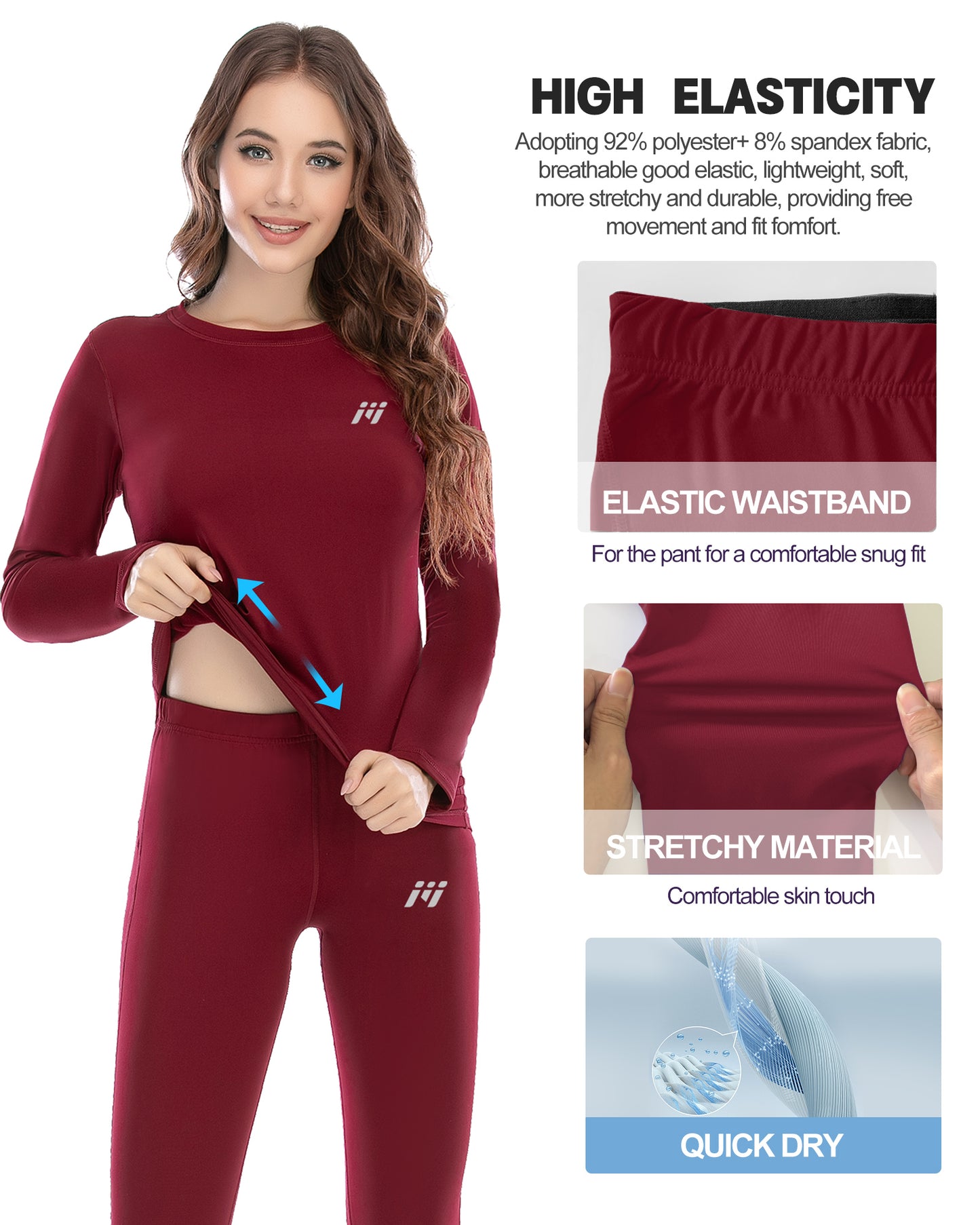 Ensemble de sous-vêtements thermiques d'hiver rouge MEETWEE