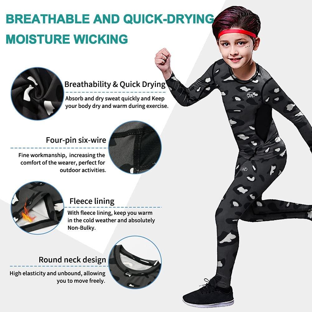 Thermal Underwear Set for Kids Fleece Lined Long Johns Base Layer