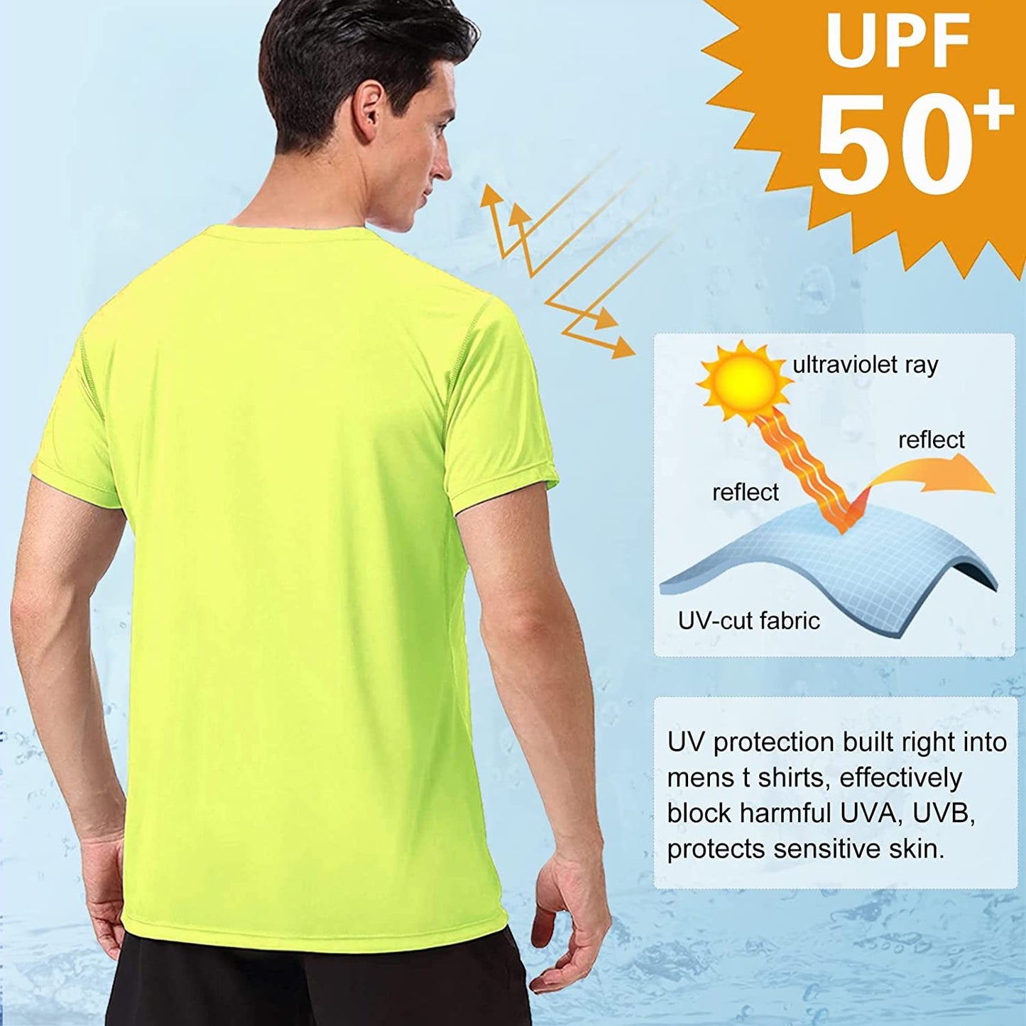 Men's Swim Shirts Rash Guard UPF 50+ Sun Protection Shirt Quick Dry SPF Short Sleeve Workout Fishing Running T Shirts