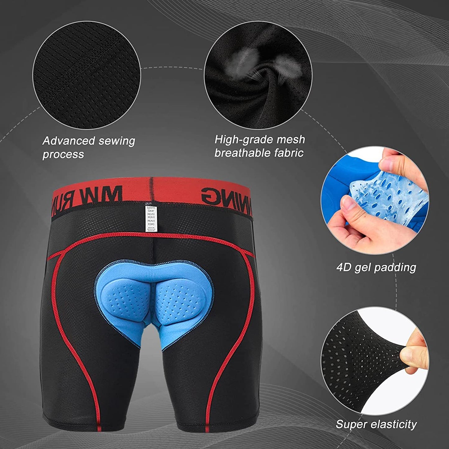 Men's Cycling Underwear, 3D Padded Bike Shorts, Quick Dry Breathable Mountain Bicycle Tights Leggings