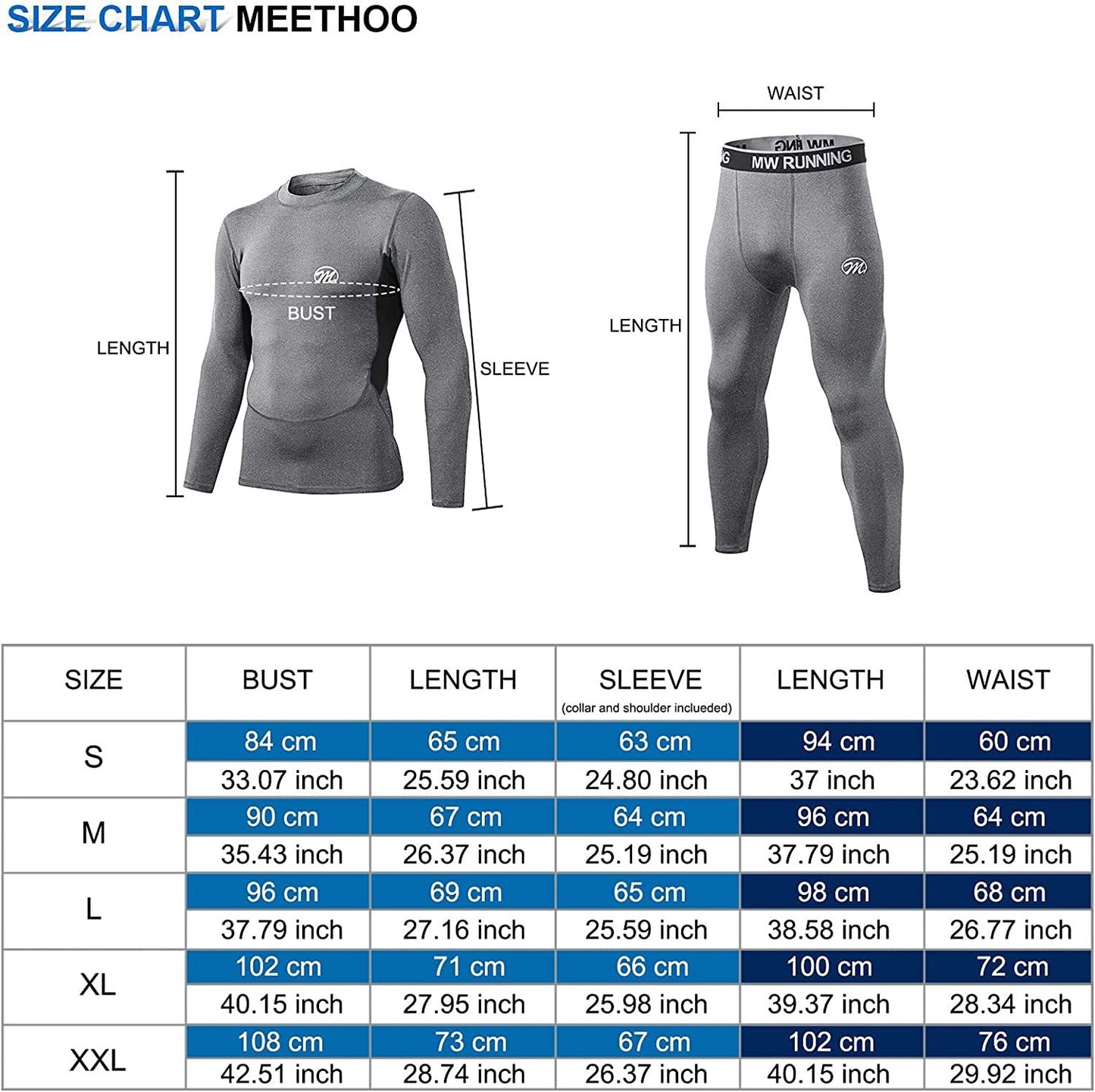 Men’s Thermal Underwear Set, Compression Base Layer Sports Long Johns Fleece Lined Winter Gear Running Skiing