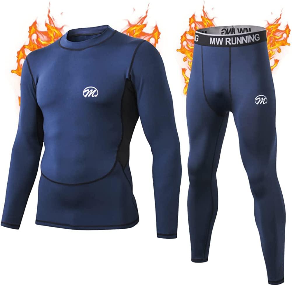 Men’s Thermal Underwear Set, Compression Base Layer Sports Long Johns Fleece Lined Winter Gear Running Skiing