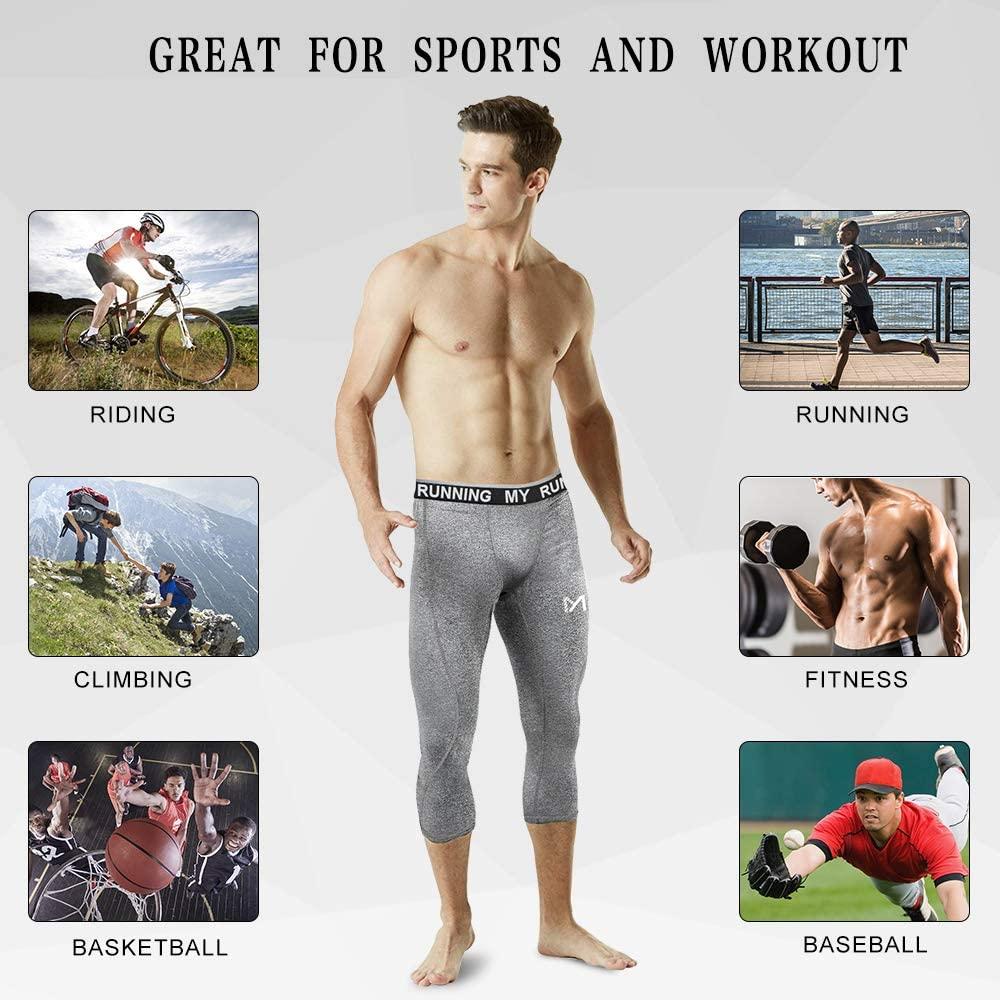 Men's 3/4 Compression Pants Sports Workout Running Tights Leggings