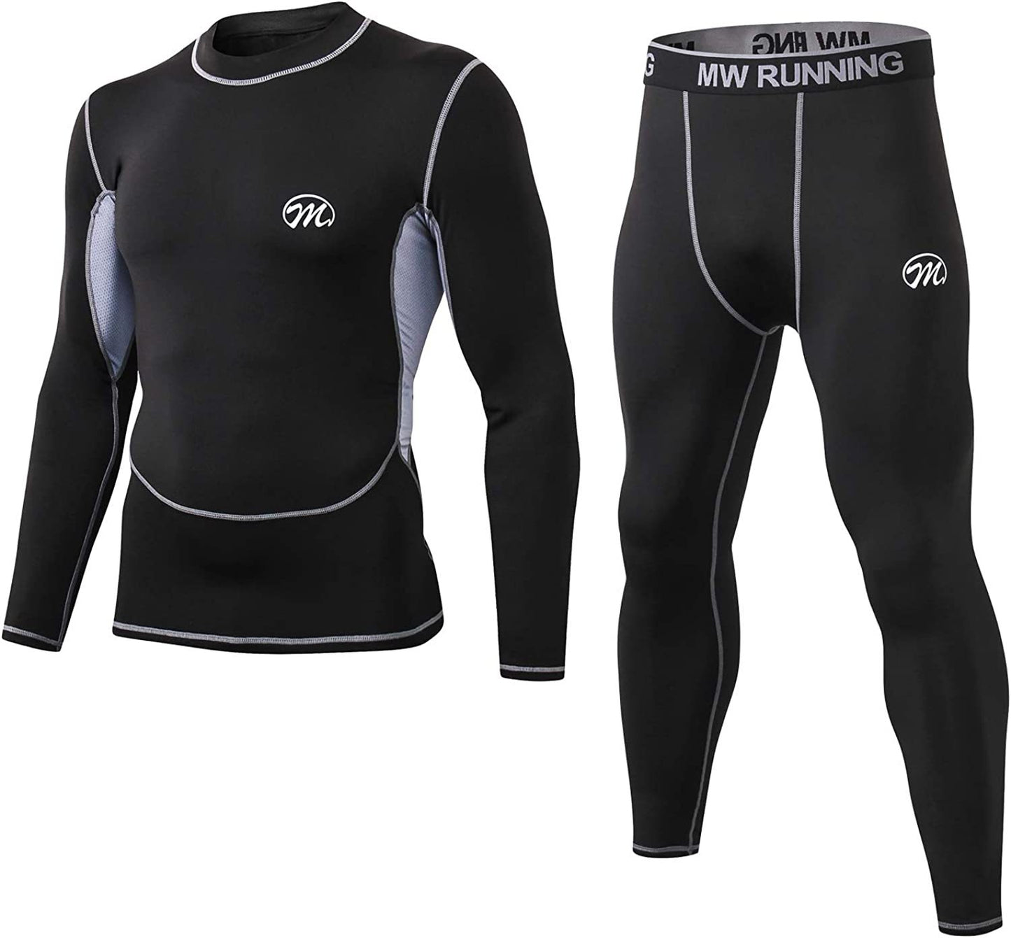 Men’s Thermal Underwear Set, Compression Base Layer Sports Long Johns Fleece Lined Winter Gear Running Skiing