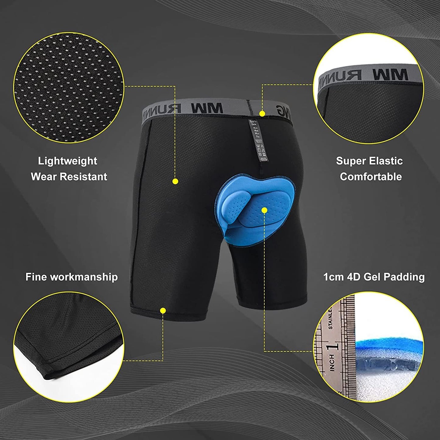 Men's Cycling Underwear, 3D Padded Bike Shorts, Quick Dry Breathable Mountain Bicycle Tights Leggings