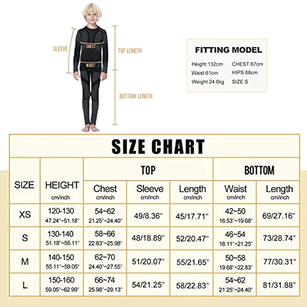 Thermal Underwear Set for Kids, Seamless Long Johns for Boys, Ski Base Layer Leggings & Shirt for Child