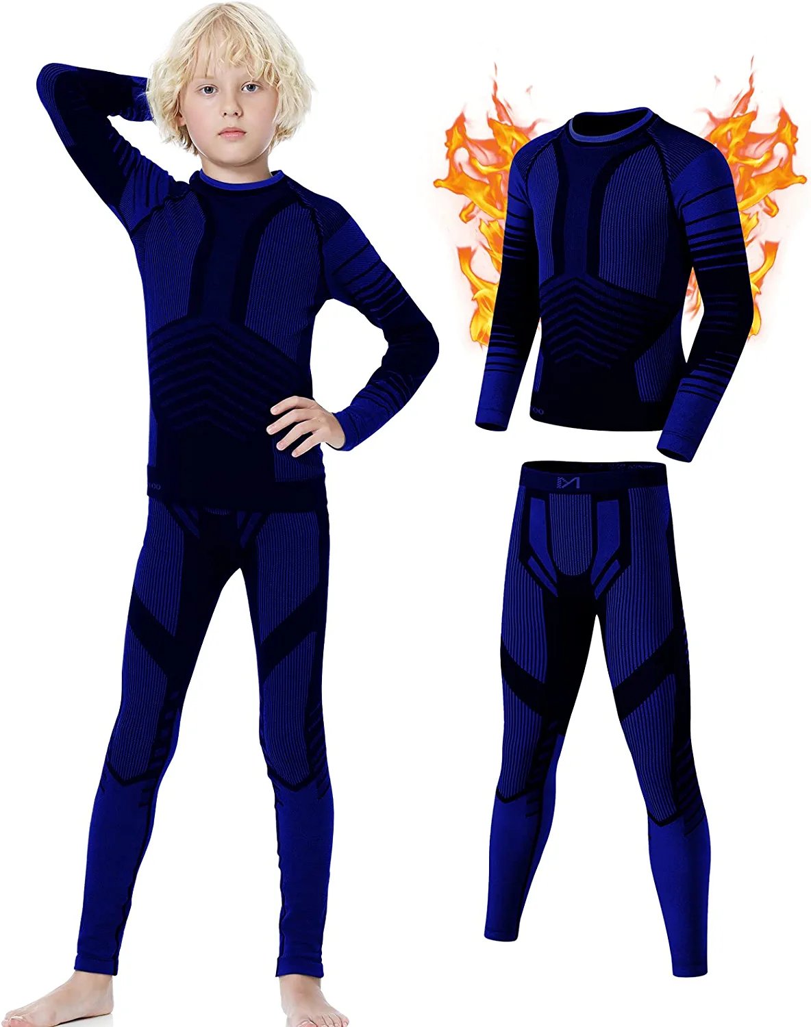 Thermal Underwear Set for Kids, Seamless Long Johns for Boys, Ski Base Layer Leggings & Shirt for Child