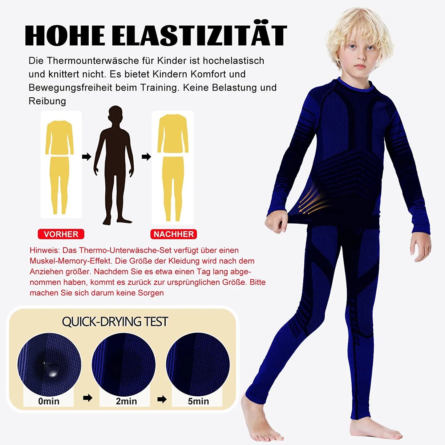 Thermal Underwear Set for Kids, Seamless Long Johns for Boys, Ski Base Layer Leggings & Shirt for Child