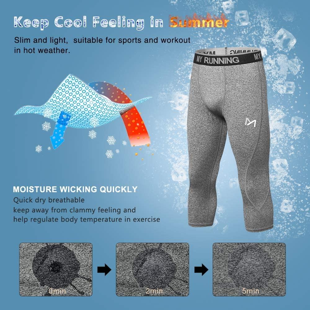 Men's 3/4 Compression Pants Sports Workout Running Tights Leggings