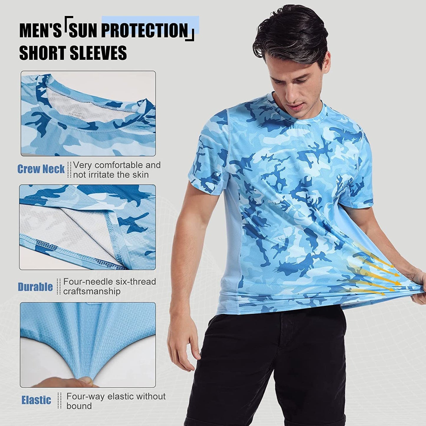 Men’s Rash Guard, Rash Vest UPF 50+ Short Sleeve T Shirt UV Sun Protection Top for Running Surfing Sports