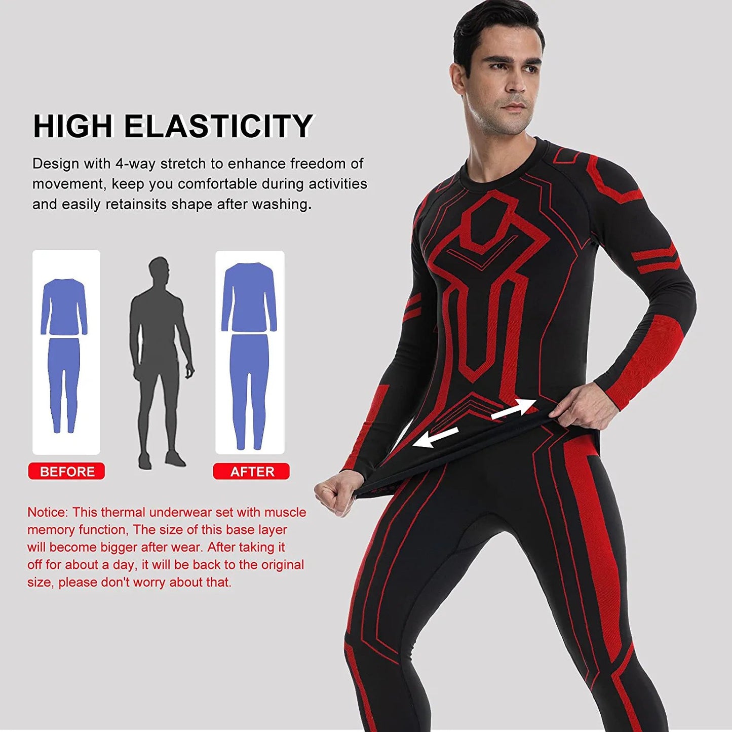 Men's Thermal Underwear Set, Winter Base Layer Sport Long Johns Top & Bottom Suit Compression Cold Weather Gear for Skiing