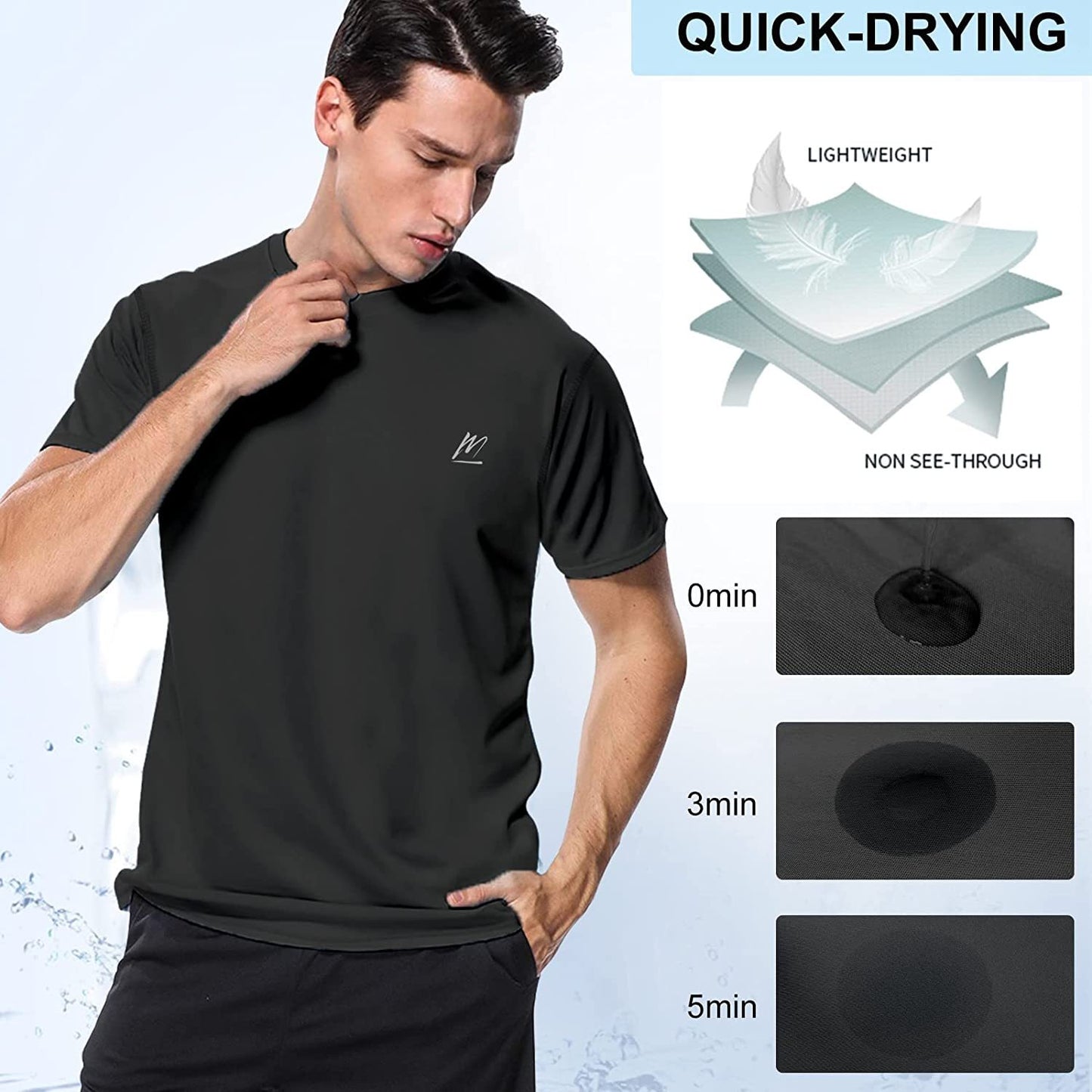 Men's Swim Shirts Rash Guard UPF 50+ Sun Protection Shirt Quick Dry SPF Short Sleeve Workout Fishing Running T Shirts