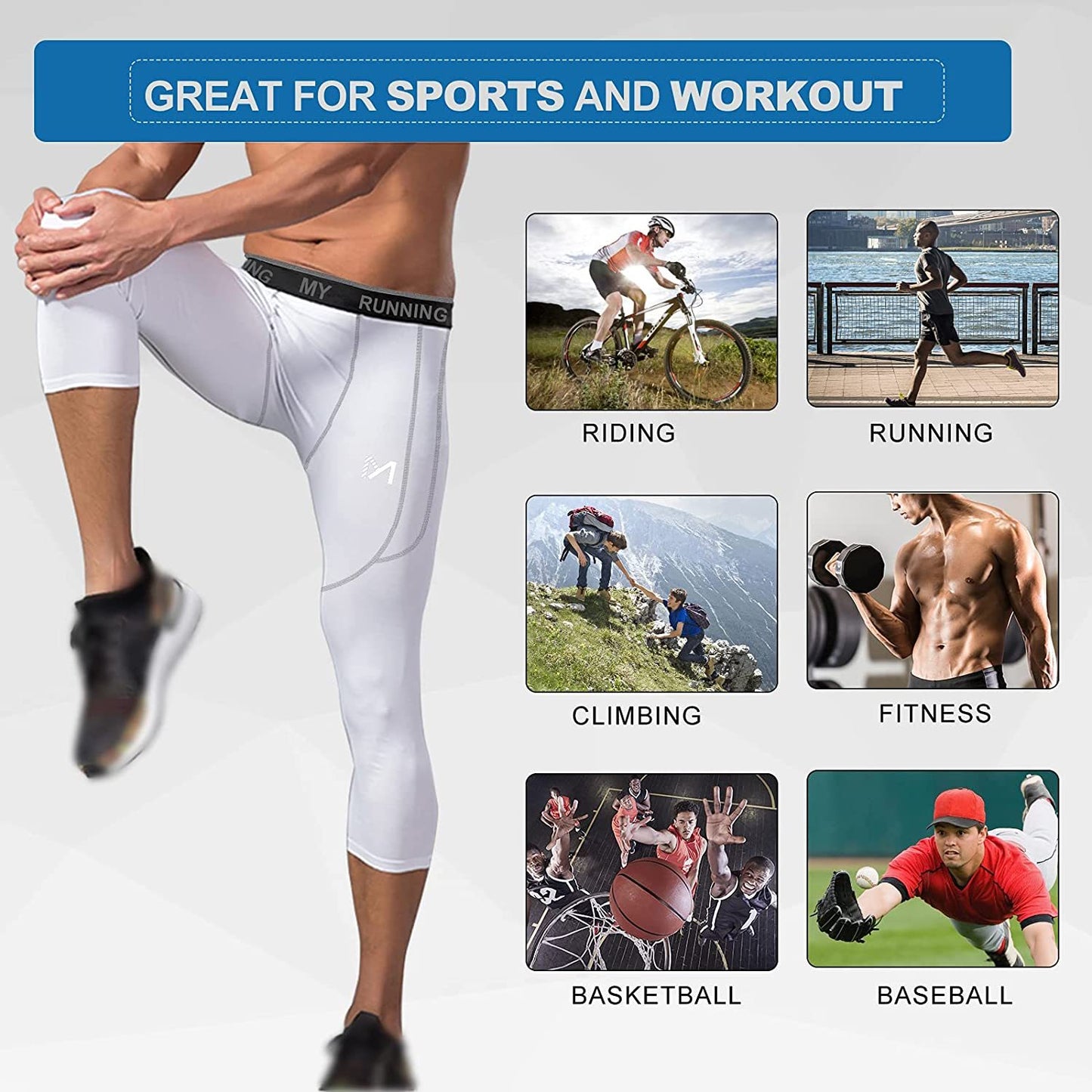 Men's 3/4 Compression Pants Sports Workout Running Tights Leggings