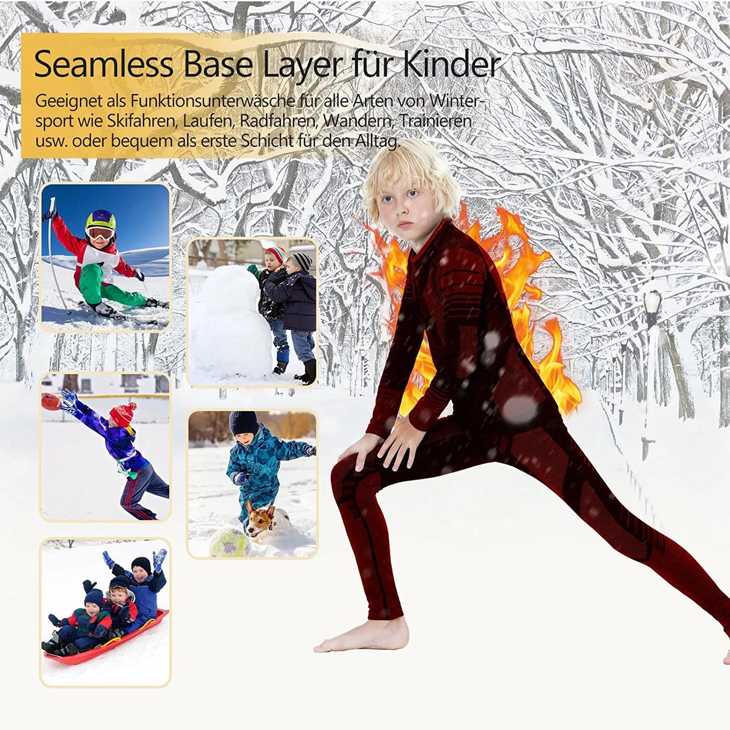 Thermal Underwear Set for Kids, Seamless Long Johns for Boys, Ski Base Layer Leggings & Shirt for Child