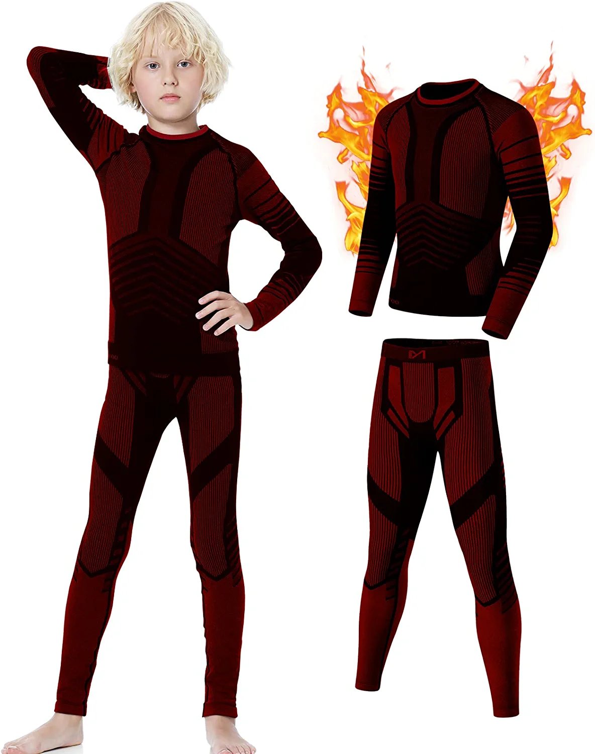 Thermal Underwear Set for Kids, Seamless Long Johns for Boys, Ski Base Layer Leggings & Shirt for Child