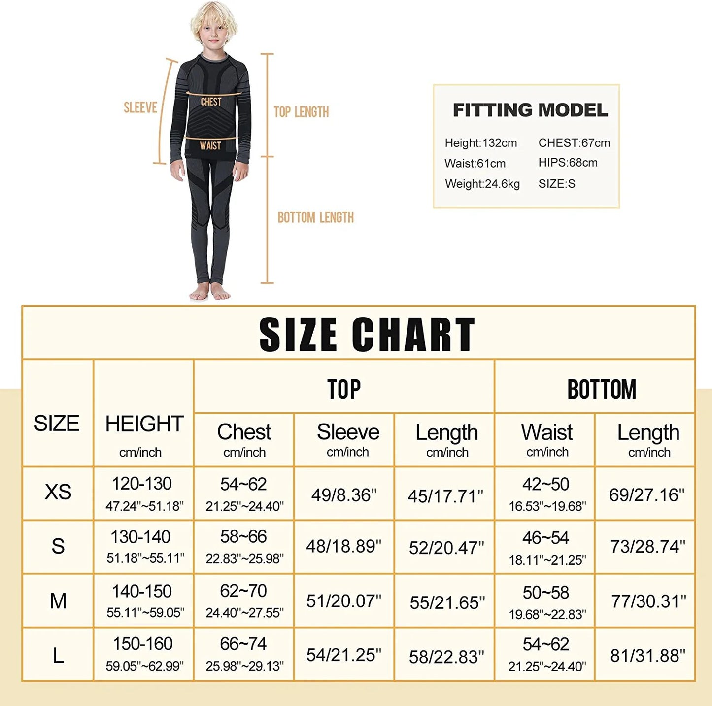 Thermal Underwear Set for Kids, Seamless Long Johns for Boys, Ski Base Layer Leggings & Shirt for Child