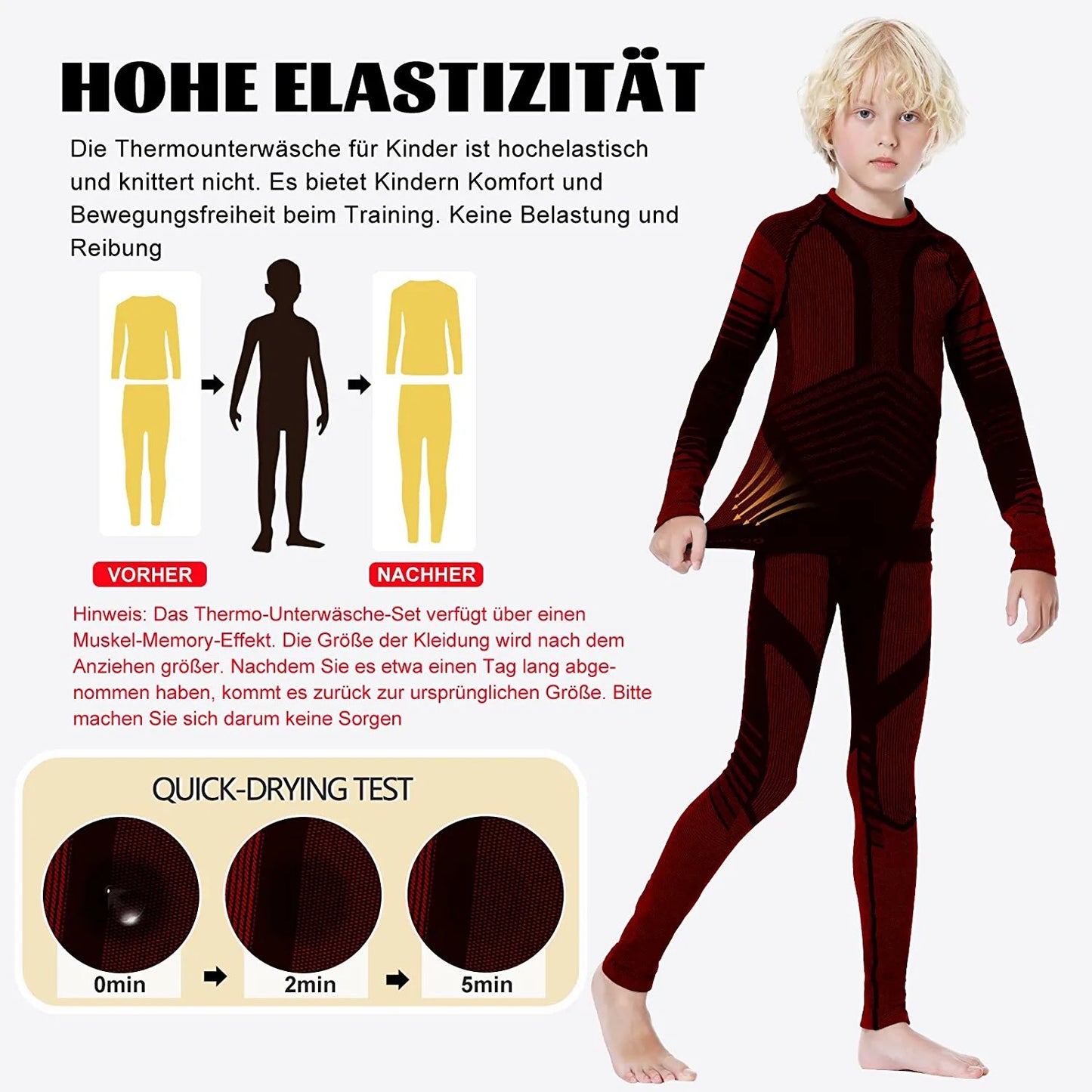Thermal Underwear Set for Kids, Seamless Long Johns for Boys, Ski Base Layer Leggings & Shirt for Child