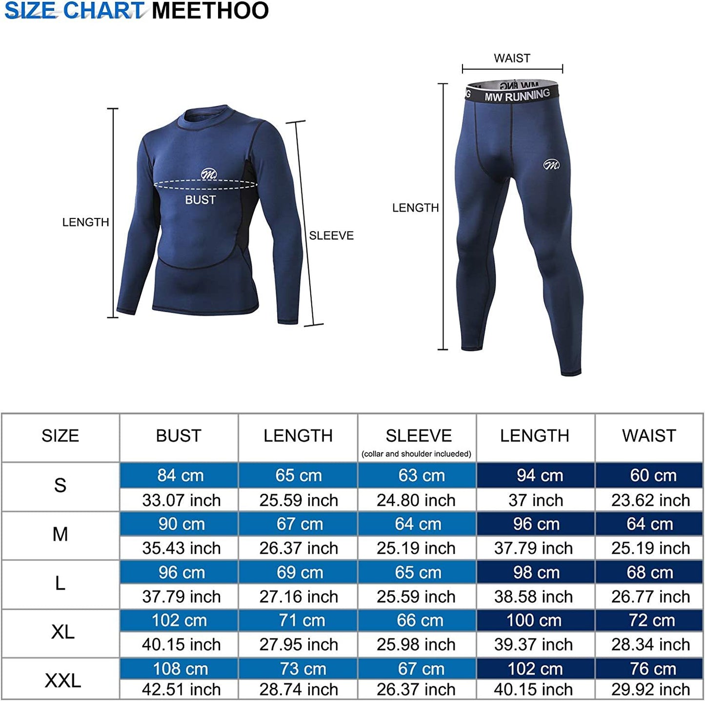Men’s Thermal Underwear Set, Compression Base Layer Sports Long Johns Fleece Lined Winter Gear Running Skiing