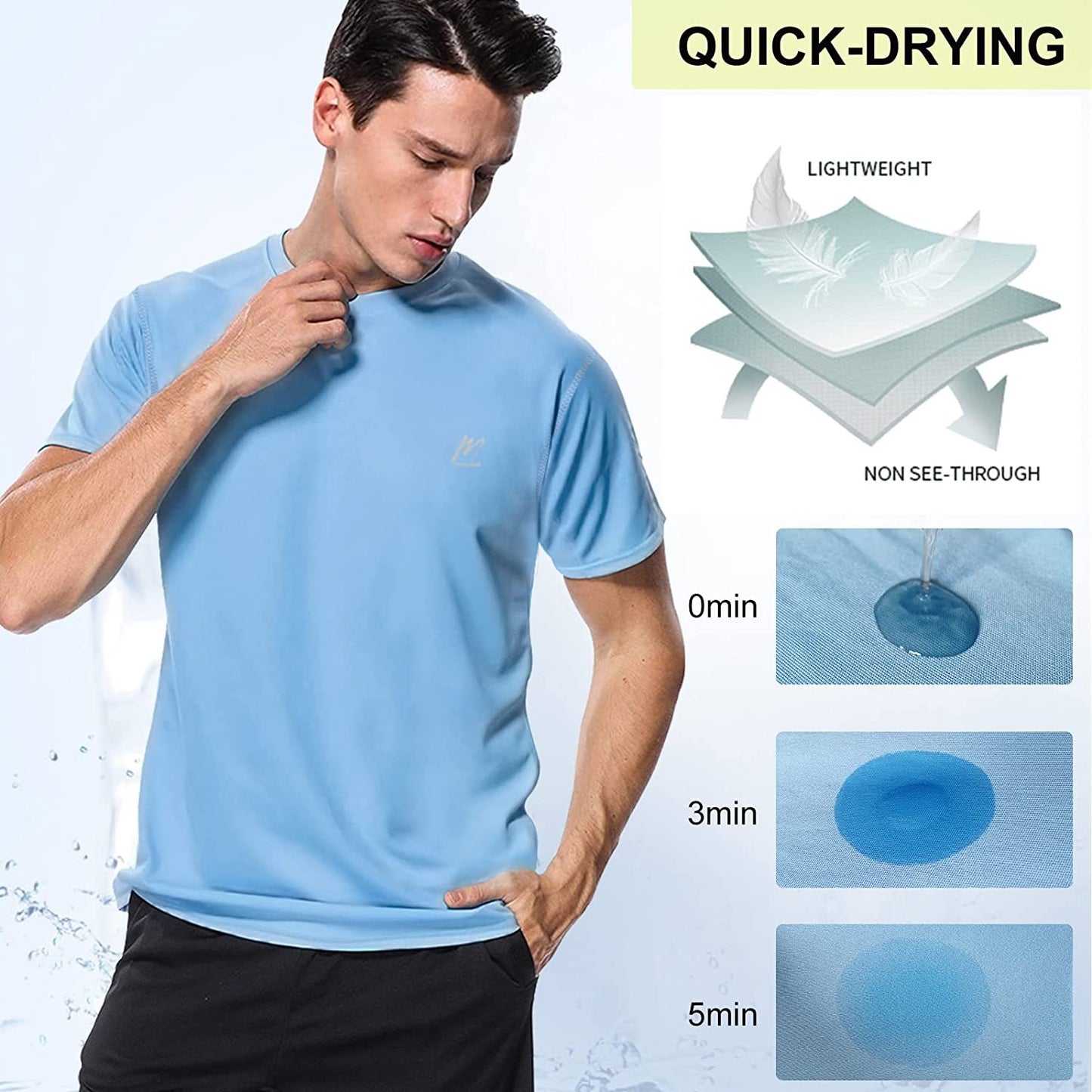 Men's Swim Shirts Rash Guard UPF 50+ Sun Protection Shirt Quick Dry SPF Short Sleeve Workout Fishing Running T Shirts