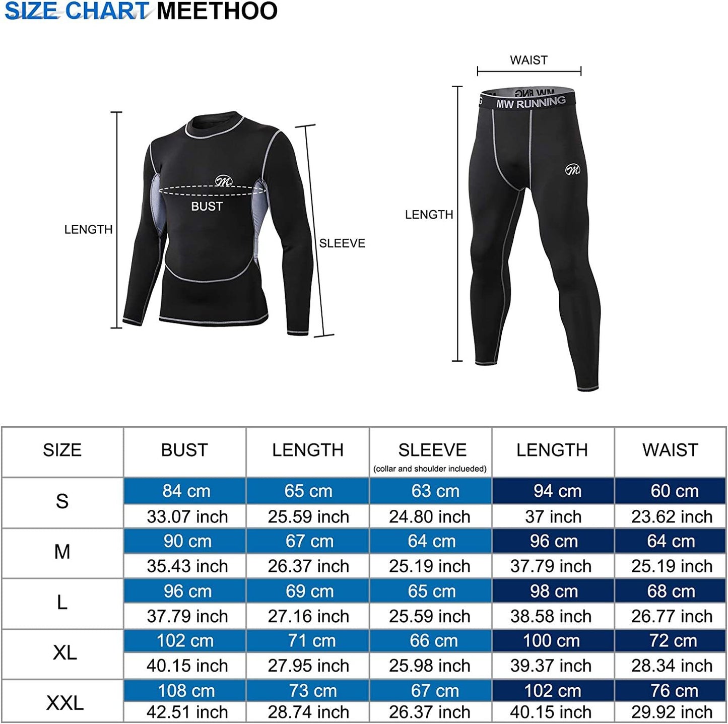 Men’s Thermal Underwear Set, Compression Base Layer Sports Long Johns Fleece Lined Winter Gear Running Skiing