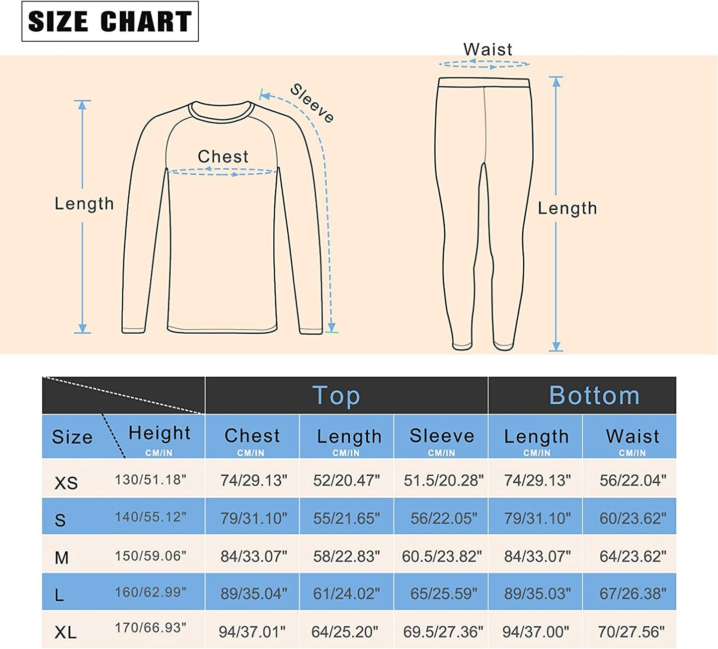 Thermal Underwear Set for Kids Winter Warm Sport Base Layer Ski Long Johns for Child