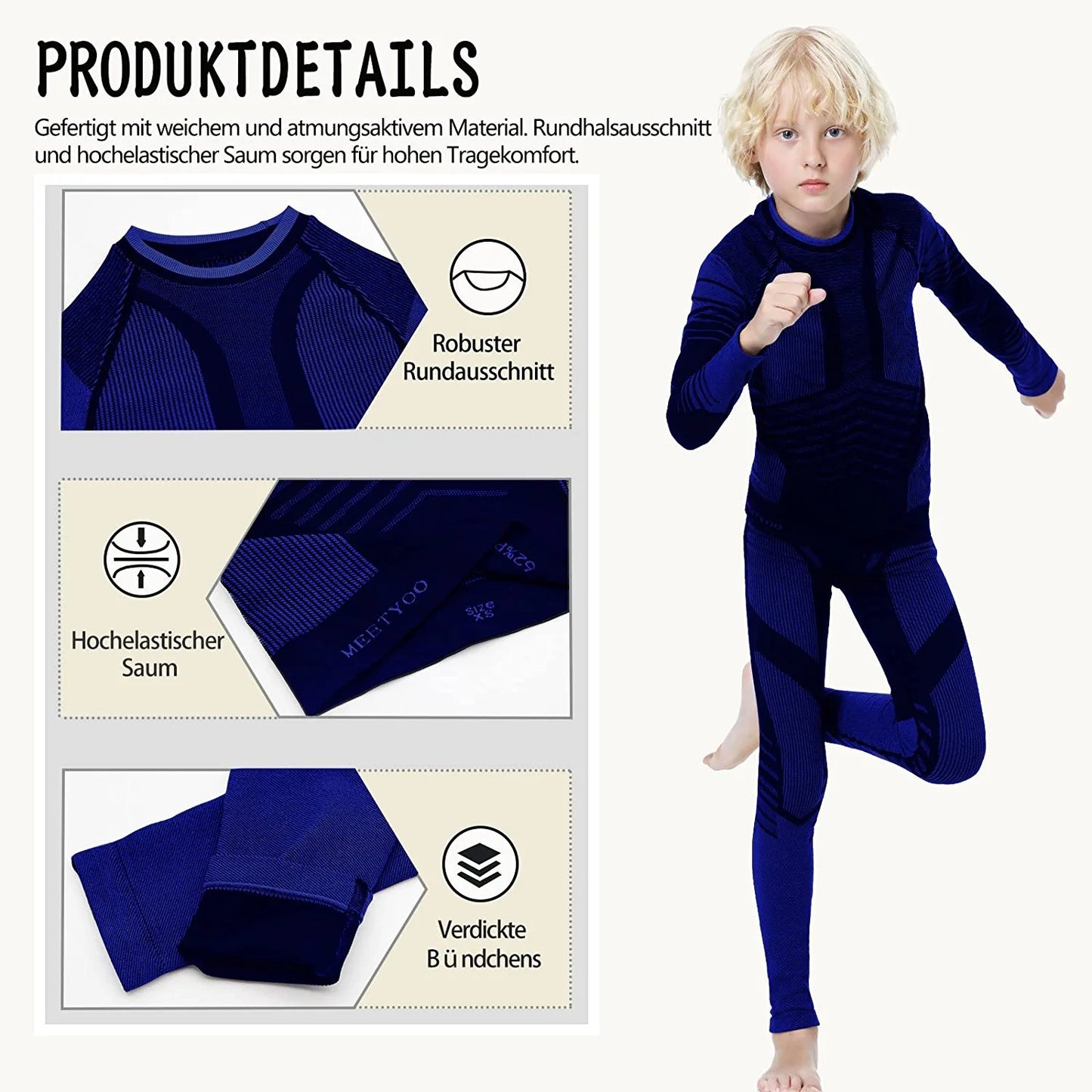 Thermal Underwear Set for Kids, Seamless Long Johns for Boys, Ski Base Layer Leggings & Shirt for Child