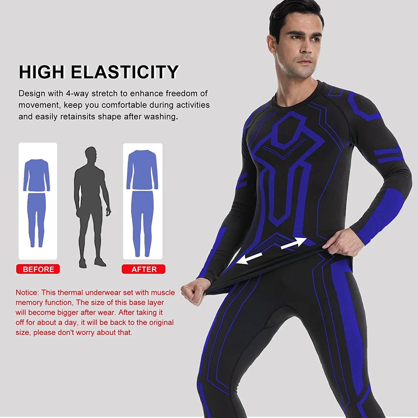 Men's Thermal Underwear Set, Winter Base Layer Sport Long Johns Top & Bottom Suit Compression Cold Weather Gear for Skiing