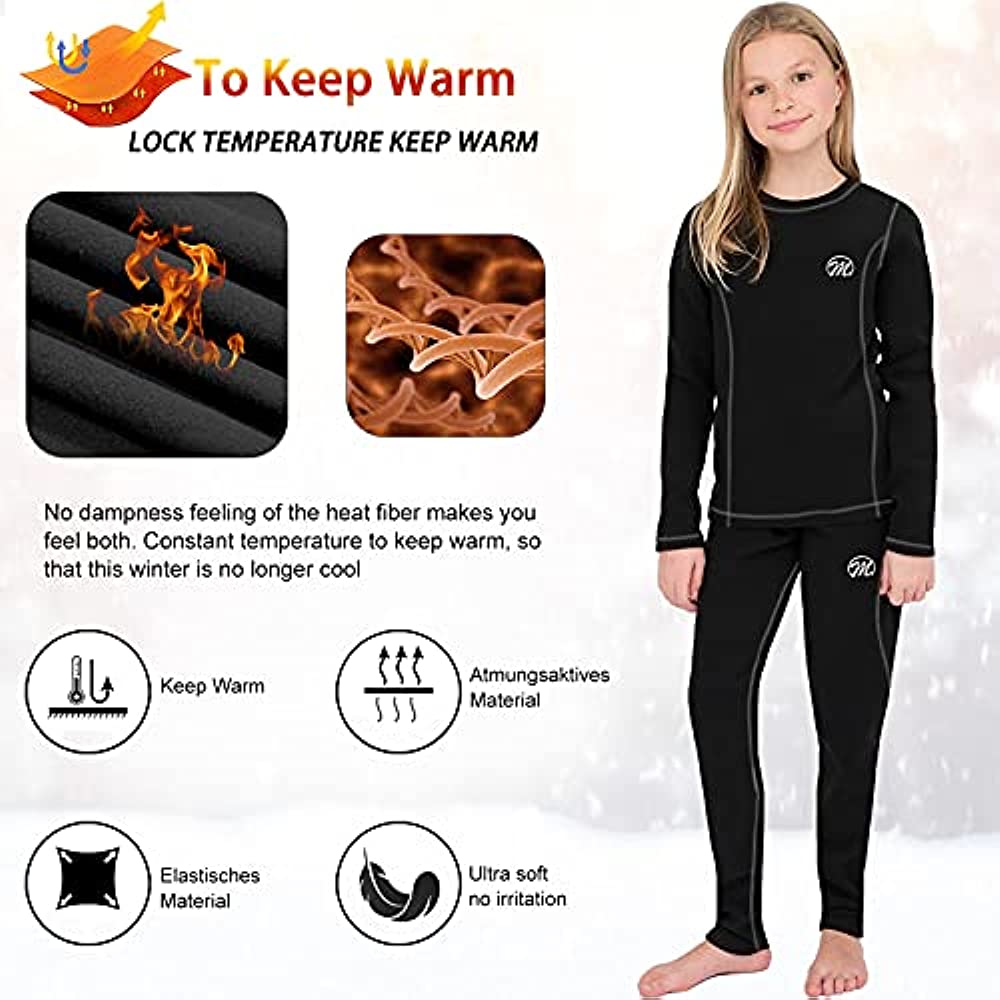 Kids Thermal Underwear Set, Unisex Base Layer Boys Girls Youth Fleece Long John