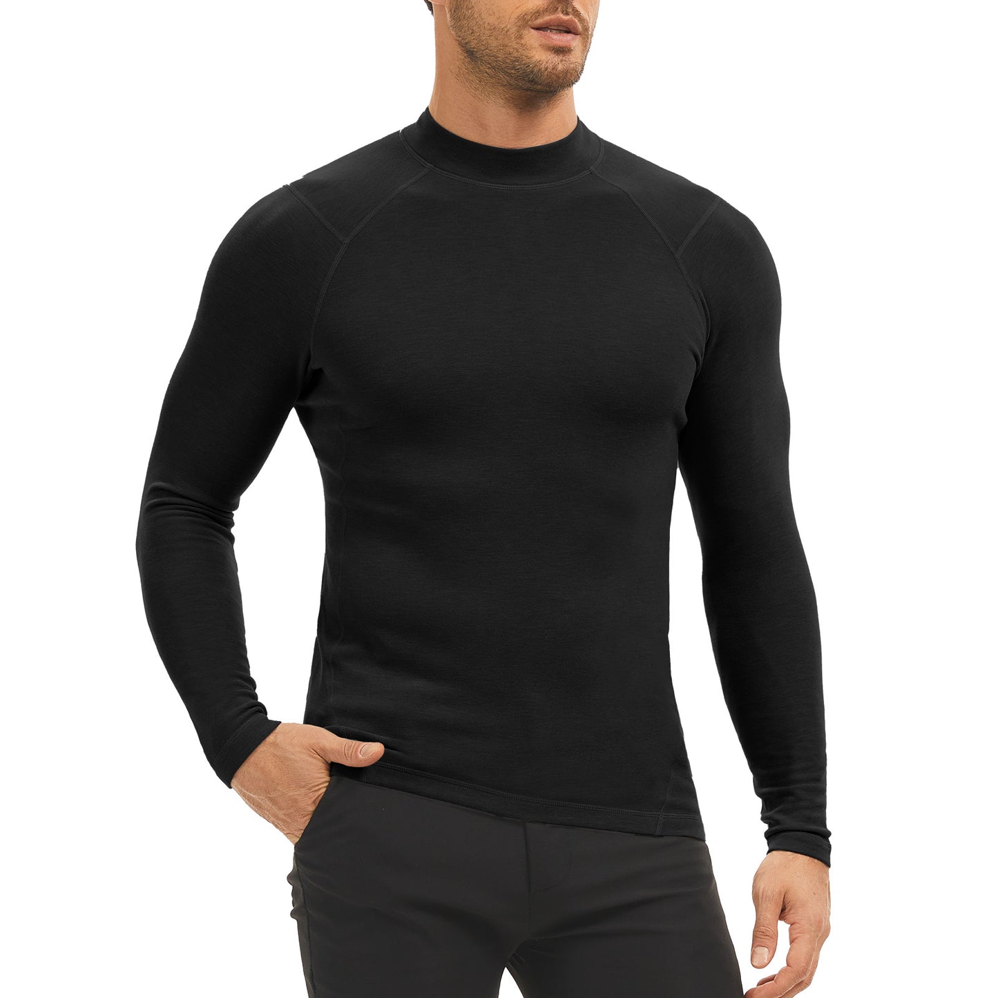 MEETYOO Thermal Compression Shirts for Men Long Sleeve Running Undershirt Turtleneck Base Layer for Winter Cold Weather