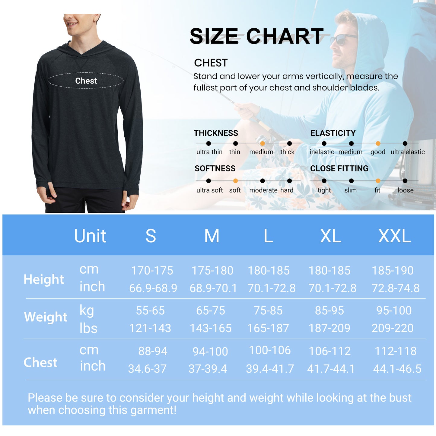 Fishing Shirts for Men Long Sleeve: UPF 100+ UV Sun Protection Hoodie - Swimming Hiking Outdoor Running Rash Guard