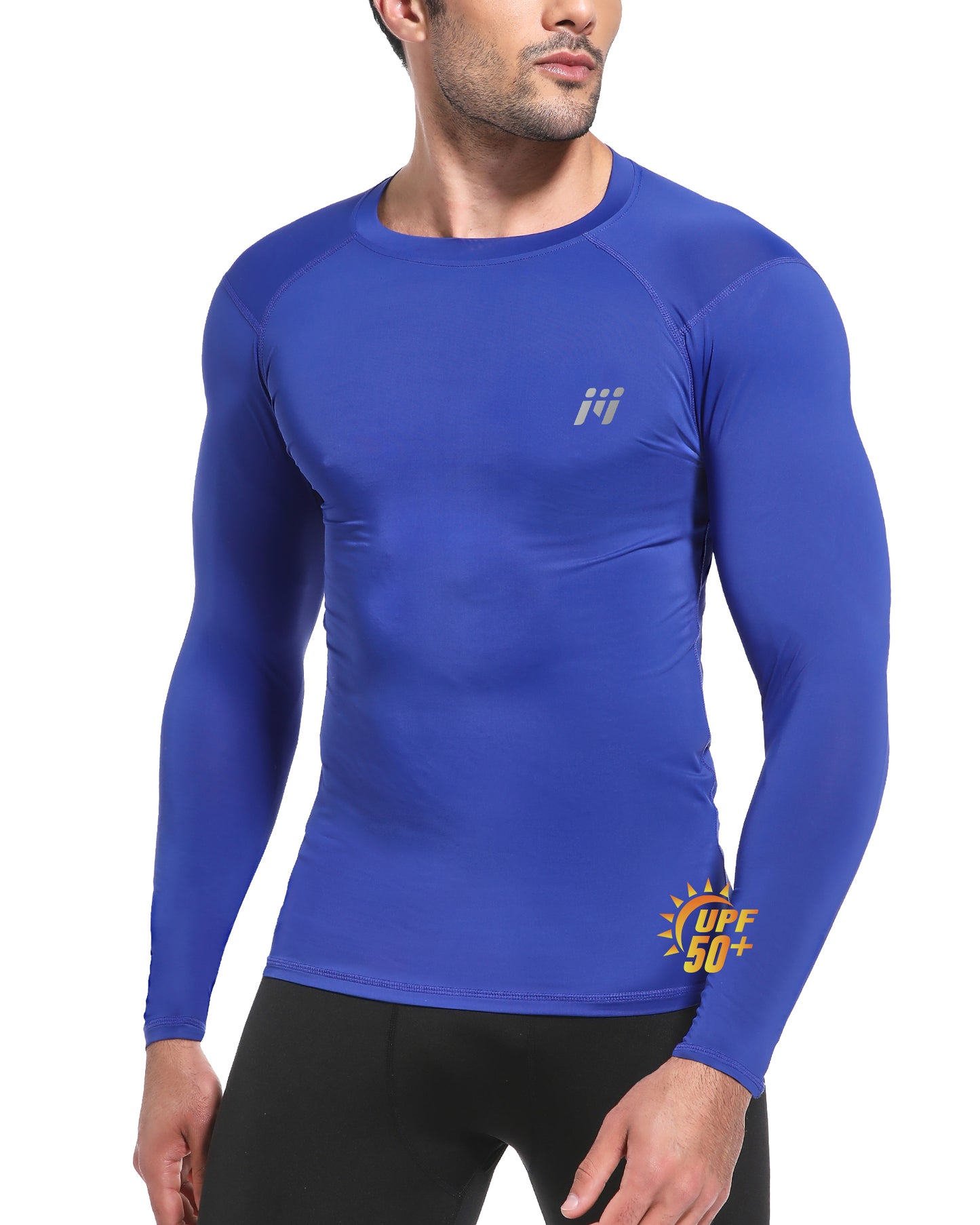 Long Sleeve Compression Shirts for Men, UPF 50+ UV Swim Shirts, Running Athletic Workout Base Layer Gray