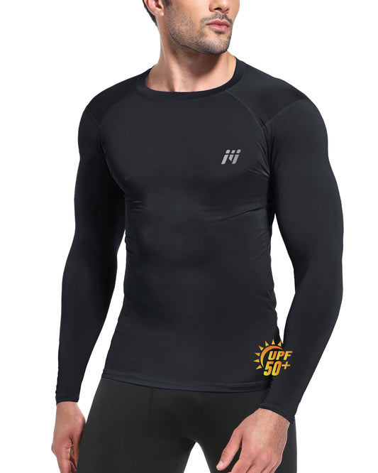 Long Sleeve Compression Shirts for Men, UPF 50+ UV Swim Shirts, Running Athletic Workout Base Layer Gray