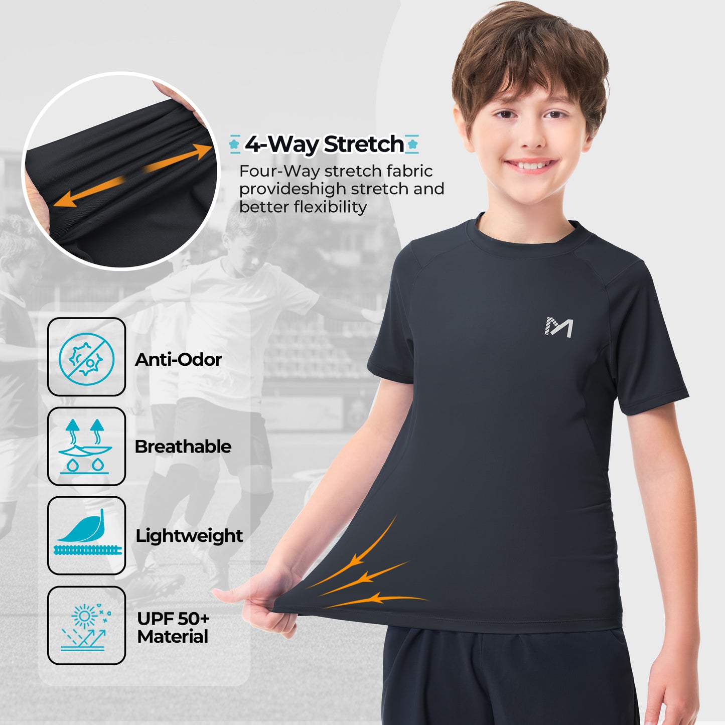 Boys Compression Shirt Youth Tights Athletic Undershirt Kids Base Layer T-Shirt UPF 50 Sun Protect Tops