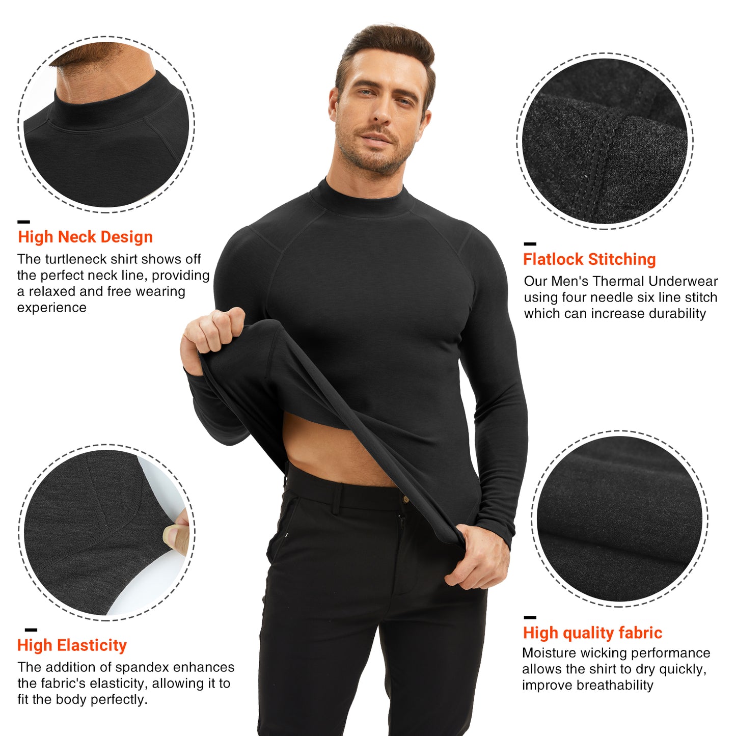 MEETYOO Thermal Compression Shirts for Men Long Sleeve Running Undershirt Turtleneck Base Layer for Winter Cold Weather