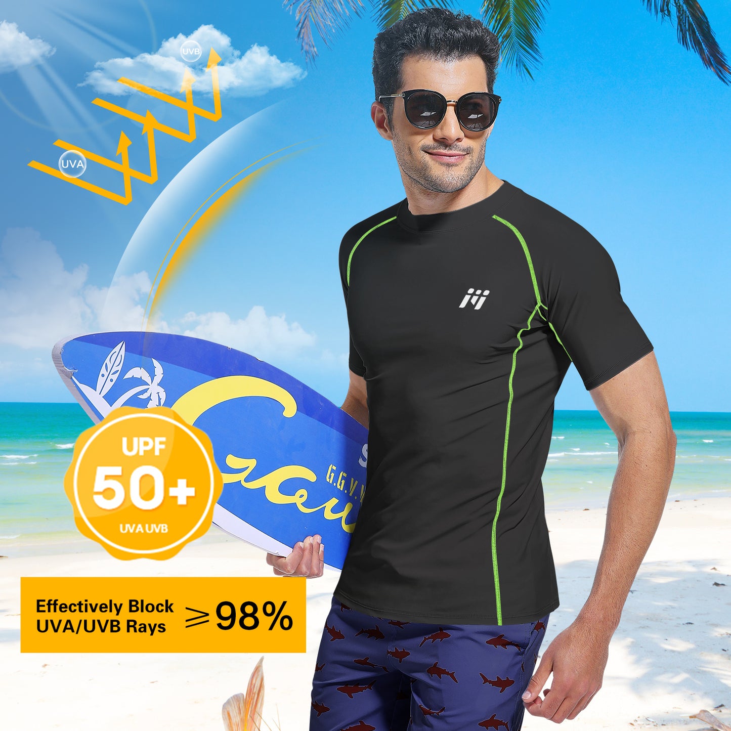 MEETWEE Men Swim Shirts Quick Dry Lightweight Rash Guard UV UPF 50+ Sun Protection Short Sleeve Beach Shirts Fishing