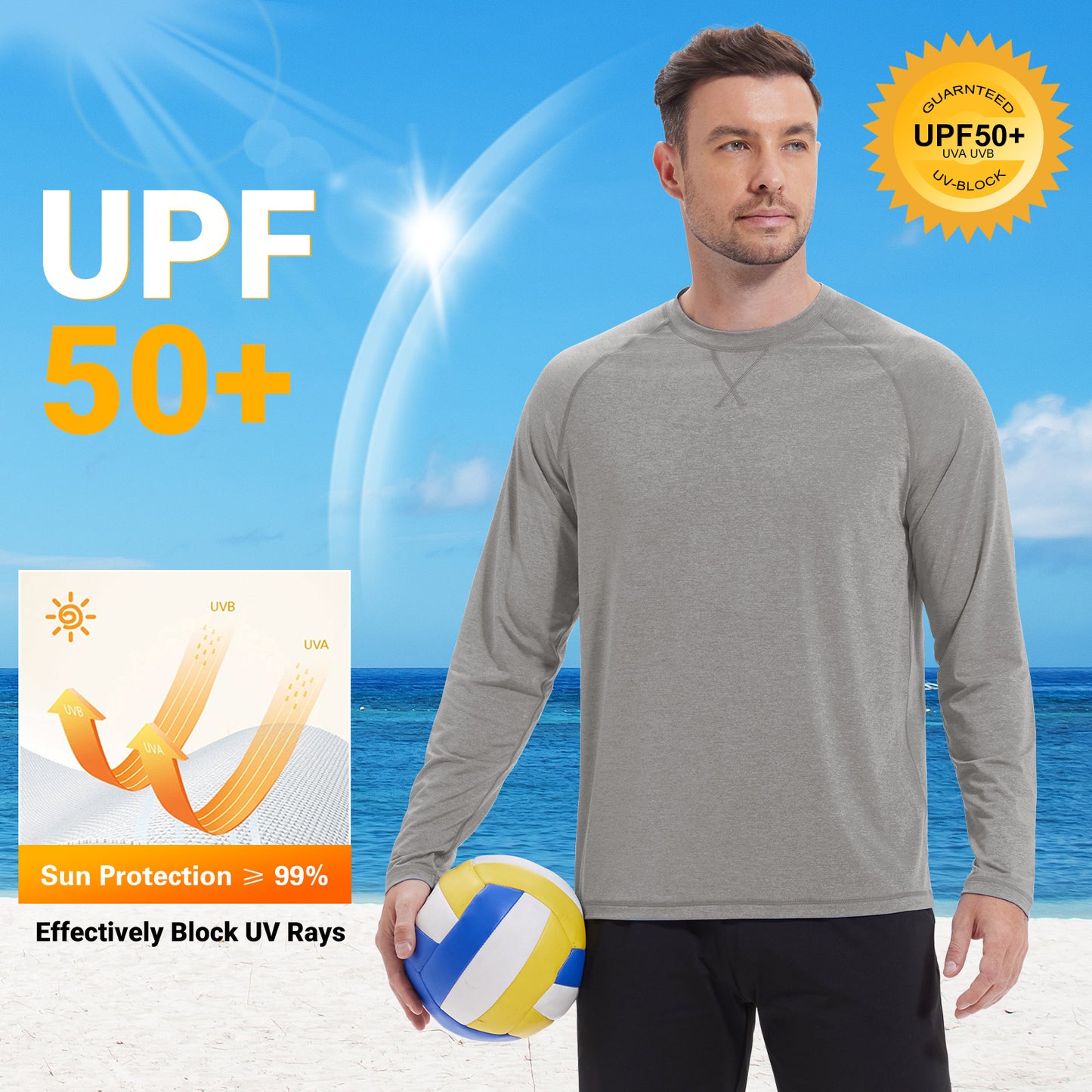 Rash Guard Swim Shirts for Men UPF 50+ Sun Protection UV Shirt Men's Fishing Running Water T-Shirt