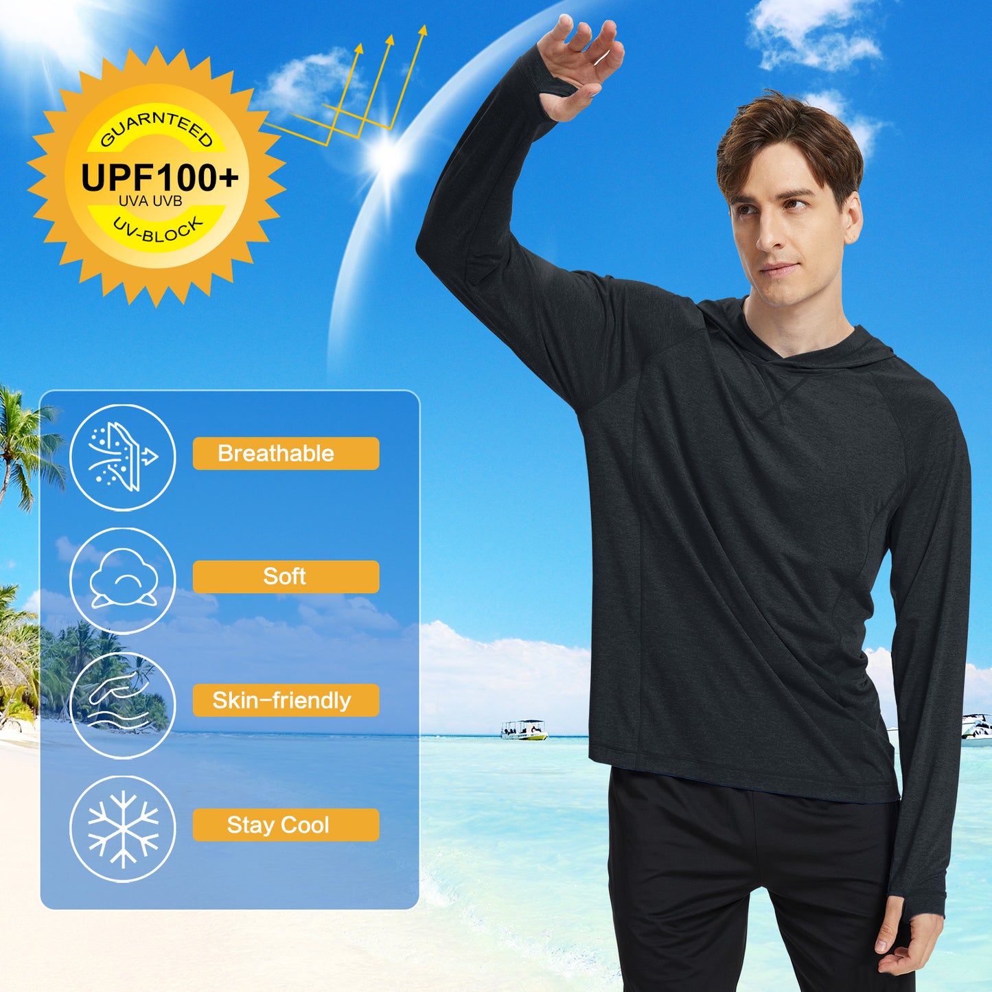 Fishing Shirts for Men Long Sleeve: UPF 100+ UV Sun Protection Hoodie - Swimming Hiking Outdoor Running Rash Guard