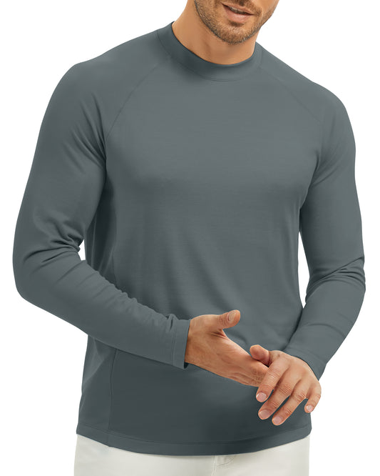 Men's Long Sleeve T-Shirts, Crew Neck Work Shirts Moisture-Wicking Shirts for Spring Autumn Winter Solid Fitted Tee
