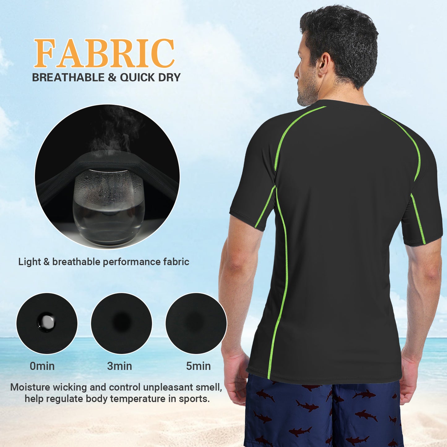 MEETWEE Men Swim Shirts Quick Dry Lightweight Rash Guard UV UPF 50+ Sun Protection Short Sleeve Beach Shirts Fishing