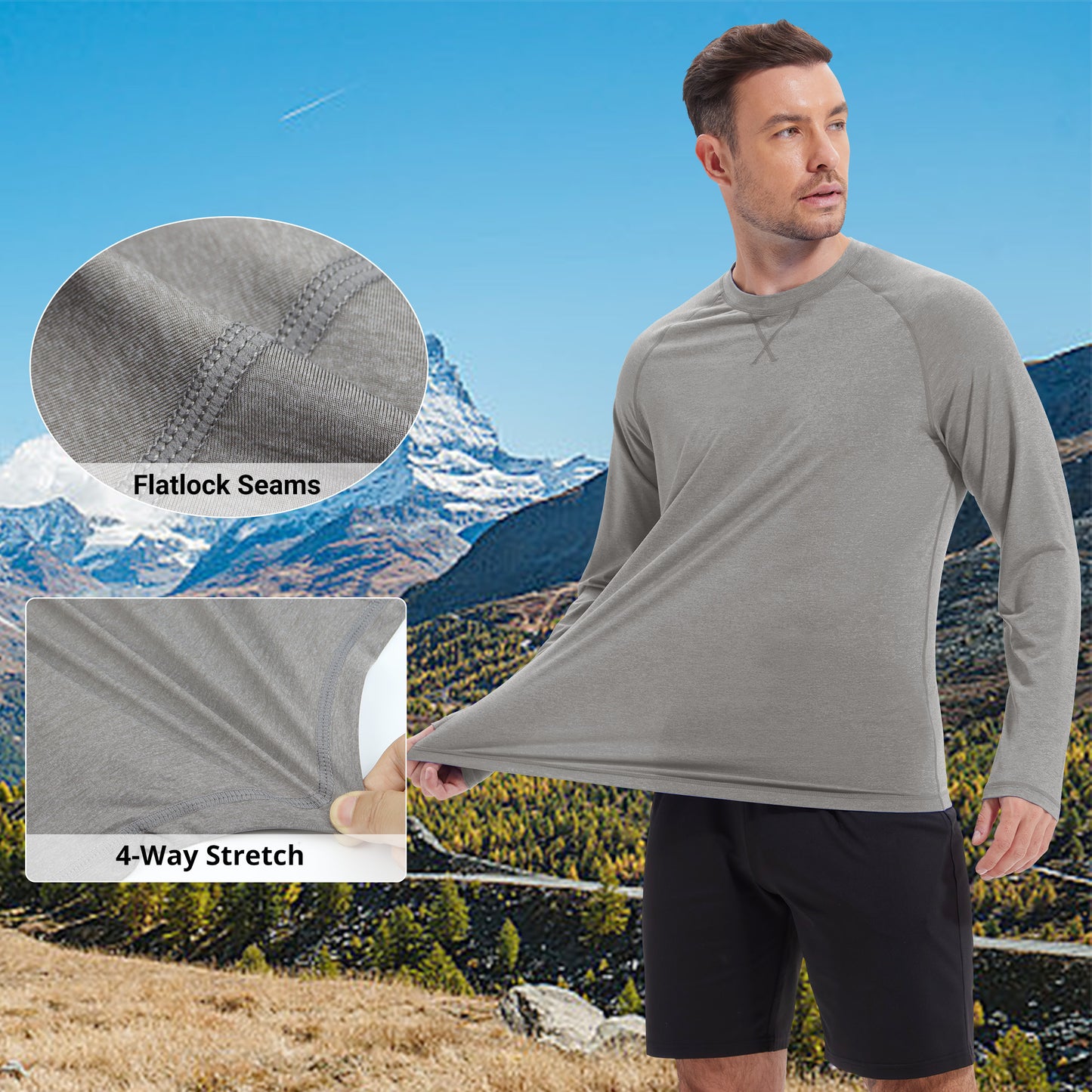 Rash Guard Swim Shirts for Men UPF 50+ Sun Protection UV Shirt Men's Fishing Running Water T-Shirt