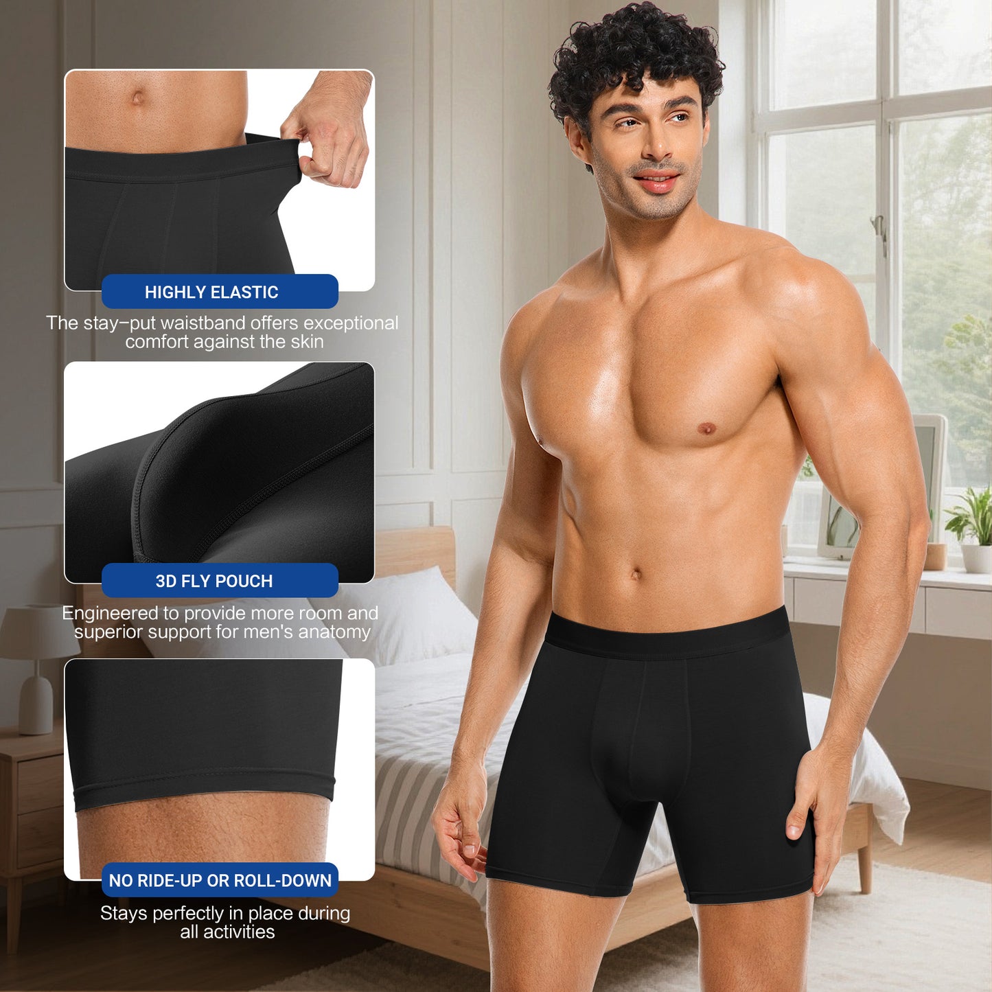 Men's Underwear Boxer Briefs Pack, Moisture-Wicking Underwear for Men Breathable No Ride Up Boxers