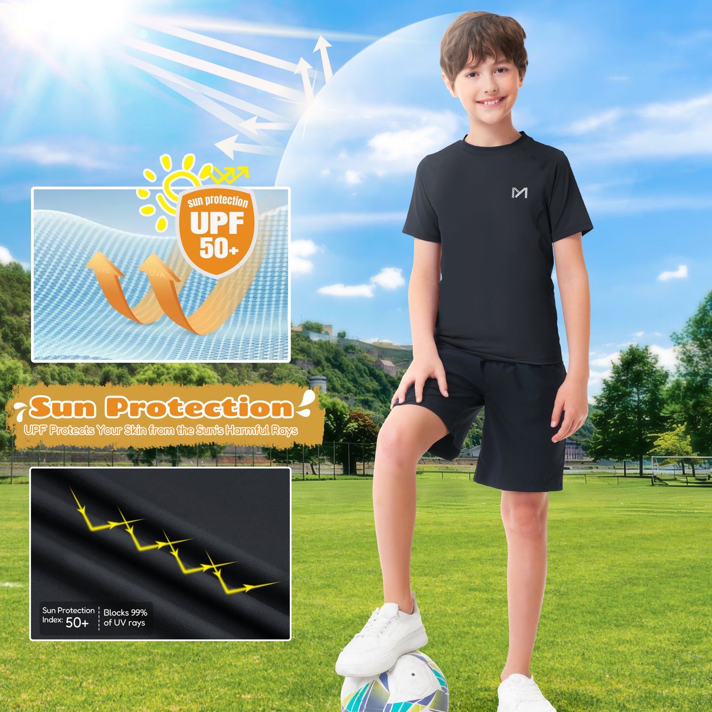 Boys Compression Shirt Youth Tights Athletic Undershirt Kids Base Layer T-Shirt UPF 50 Sun Protect Tops