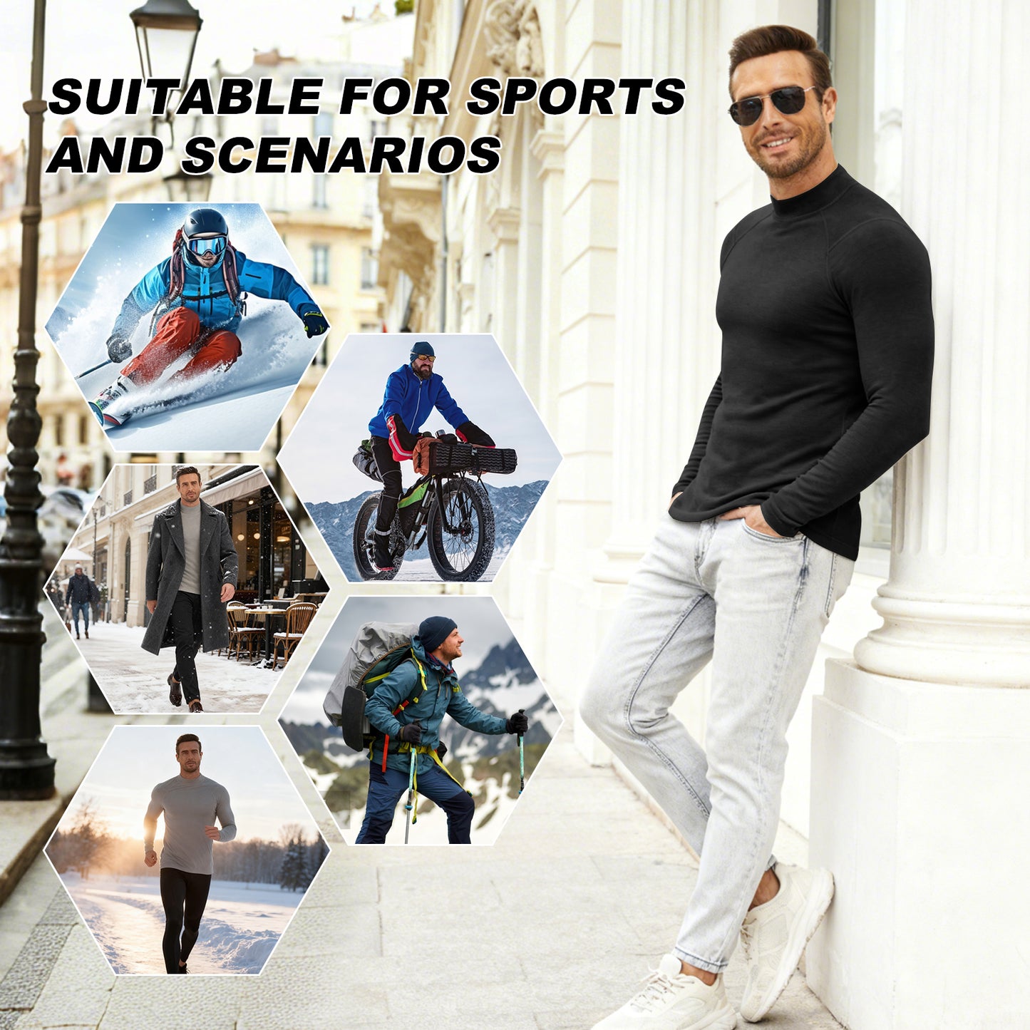 MEETYOO Thermal Compression Shirts for Men Long Sleeve Running Undershirt Turtleneck Base Layer for Winter Cold Weather