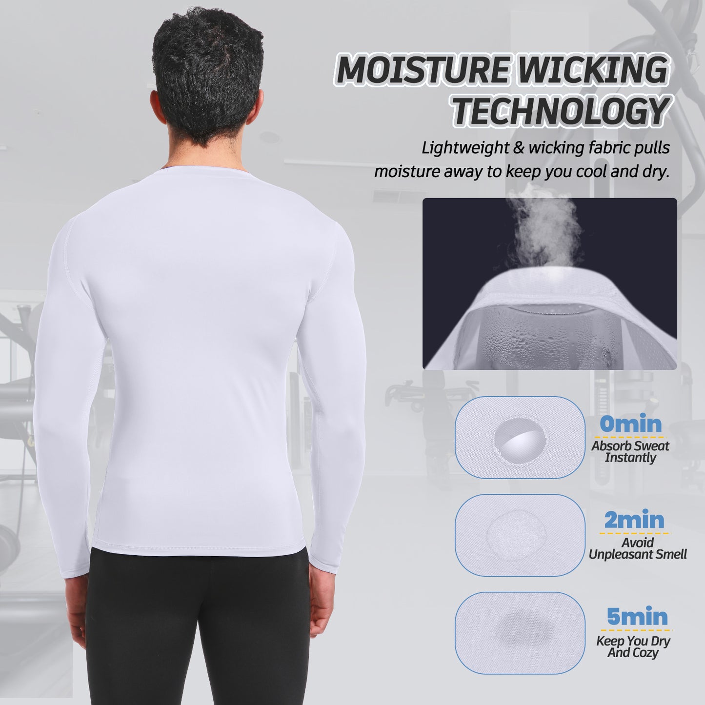 Long Sleeve Compression Shirts for Men, UPF 50+ UV Swim Shirts, Running Athletic Workout Base Layer Gray