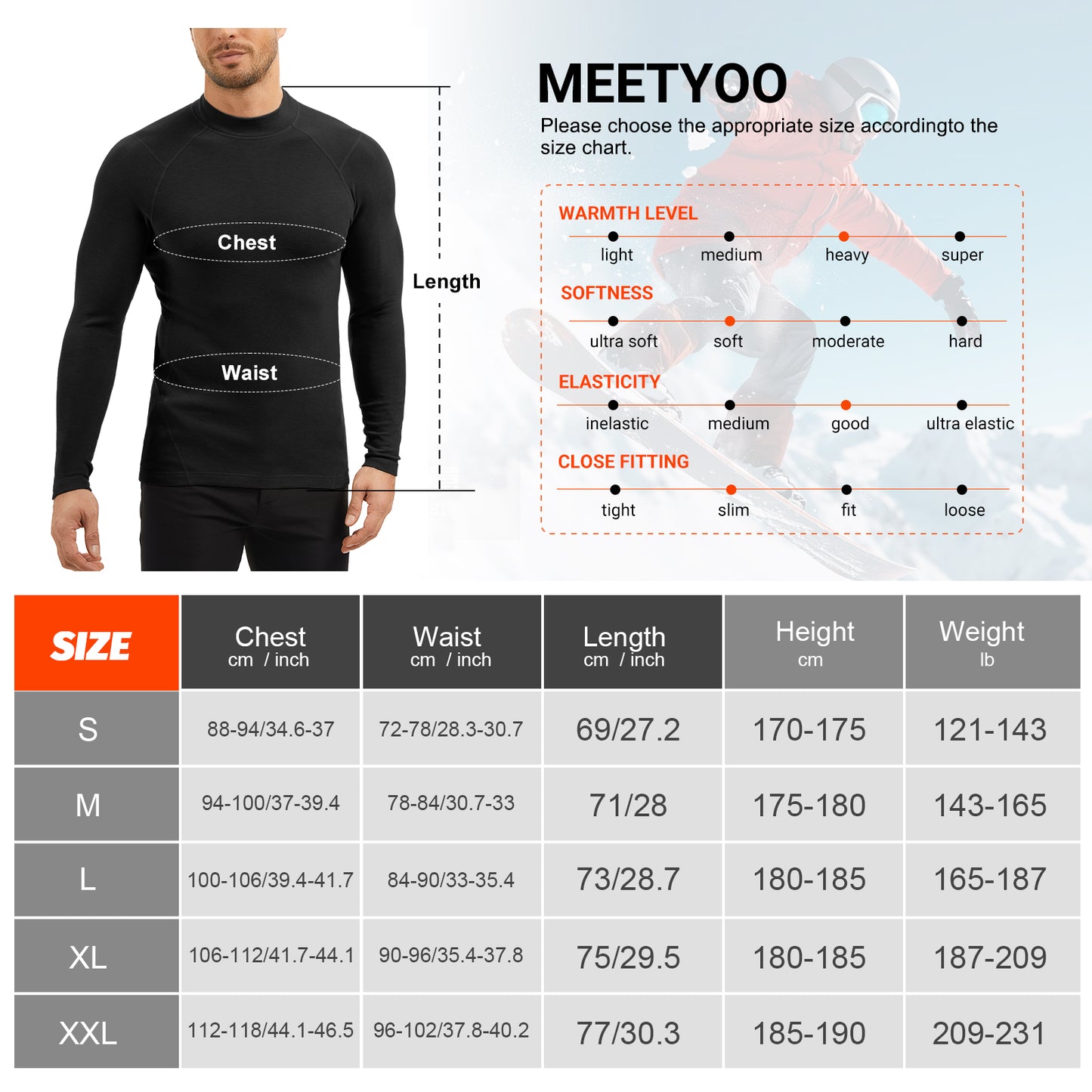 MEETYOO Thermal Compression Shirts for Men Long Sleeve Running Undershirt Turtleneck Base Layer for Winter Cold Weather