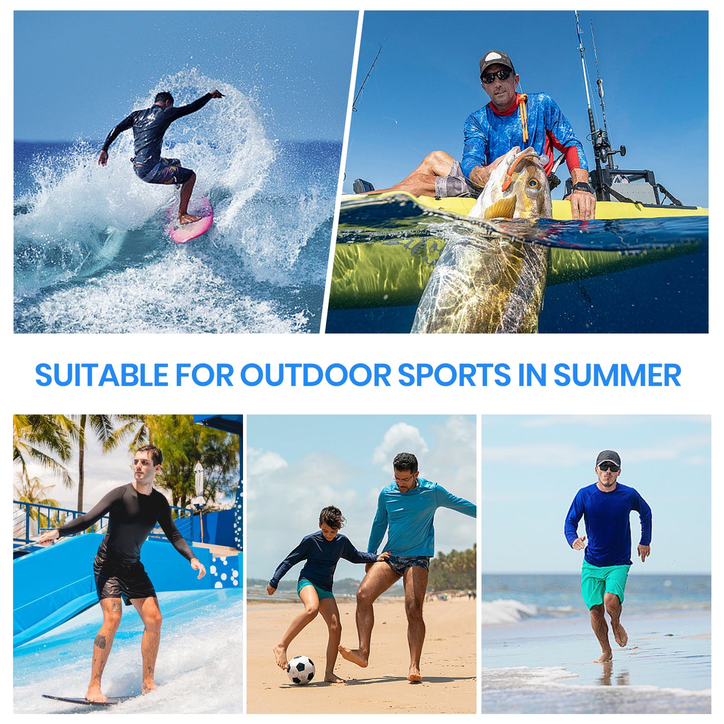 Men Swim Shirts Quick Dry Lightweight Rash Guard UV UPF 50+ Sun Protection Long Sleeve Beach Shirts Fishing