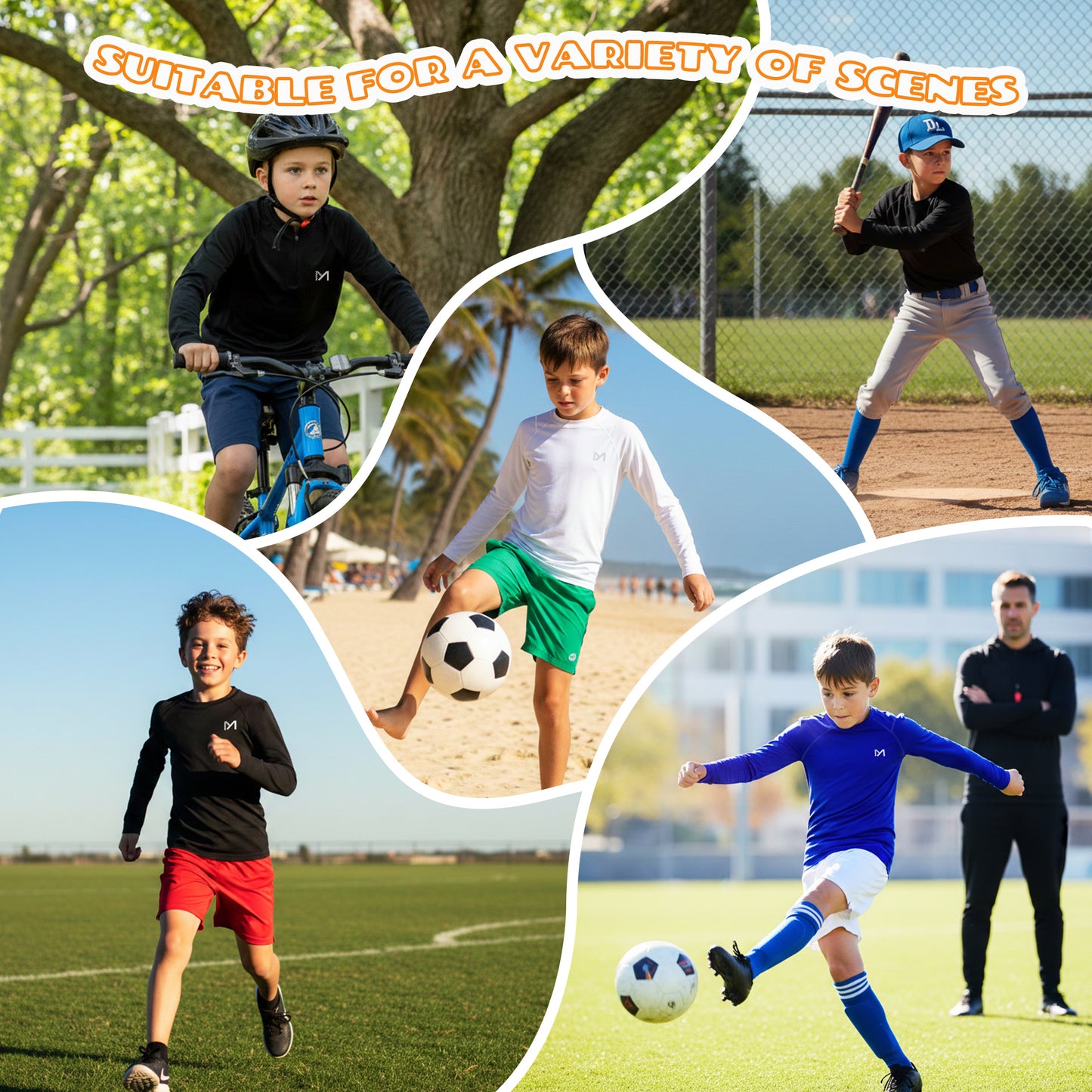 Boys Compression Shirt Youth Tights Athletic Undershirt Kids Base Layer T-Shirt UPF 50 Sun Protect Tops